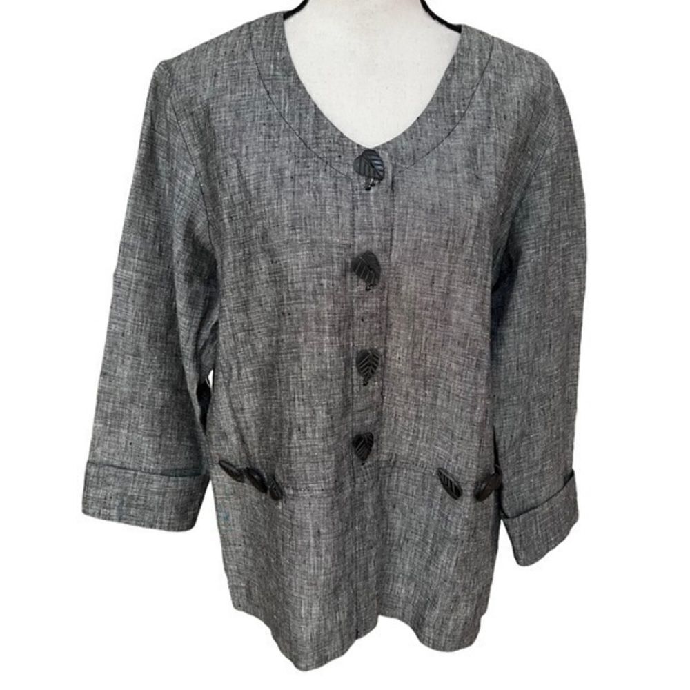 Earth Song Grey Linen Button Down Light Jacket size 8